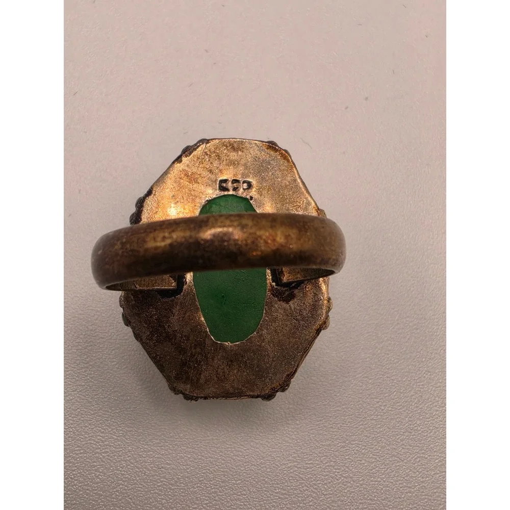 Vintage Style Green Druzy Statement Ring 925‎ Sterling Silver Size 7.5